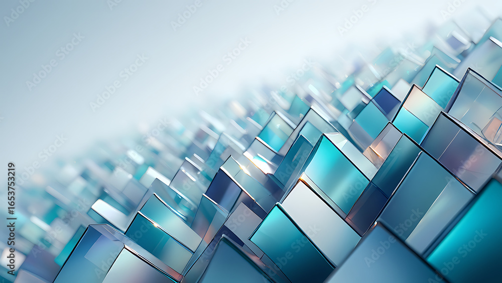 Poster abstract geometric pattern of interwoven blue and teal glass or crystal shards creating a textured f