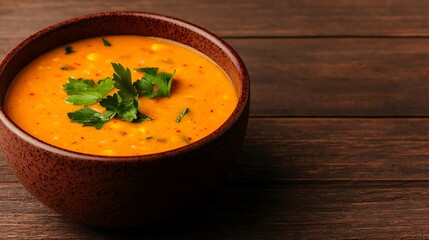 Hearty creamy tomato soup garnished with fresh parsley
