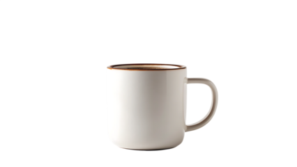 A ceramic coffee mug with chipped rim and steam