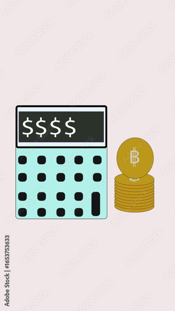 Poster financial calculations represented with calculator and stacks of thai baht coins. financial analysis