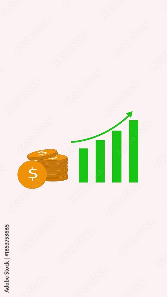 Poster animated shrinking green bars with dollar coin visuals vertical video. conceptual animation of dolla
