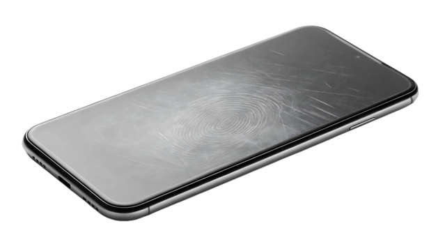 A smartphone with fingerprint smudges on screen