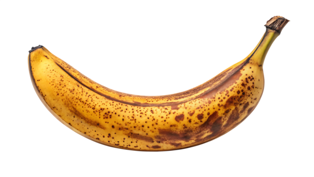 A ripe banana with natural spots and a curve