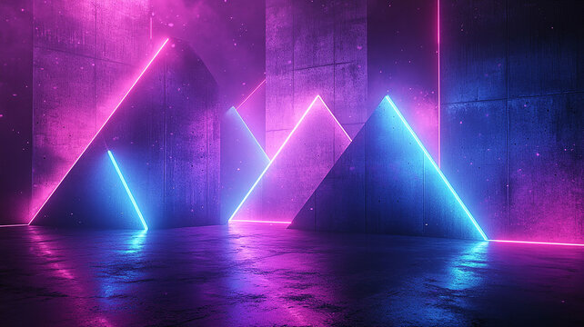 A modern and creative abstract art piece. An aesthetic view of a dark room with neon lights.