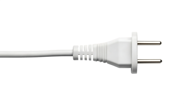 An electric plug with bent prongs and cord twisted
