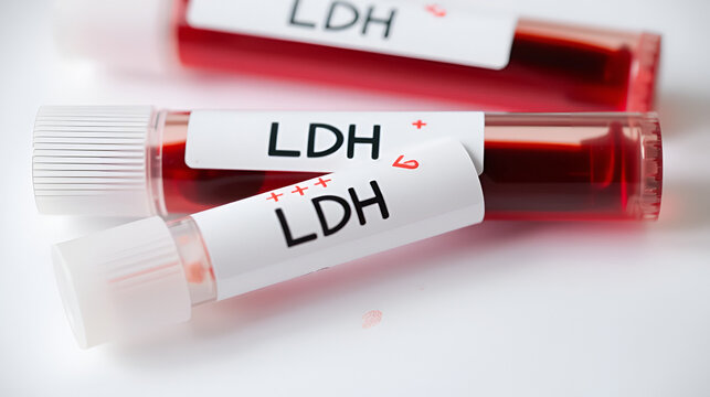Blood sample tube for LDH (isoenzyme) test. lactate dehydrogenase, diagnosis for cellular destruction or tissue damage