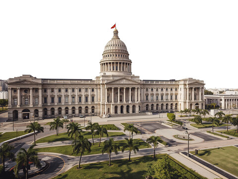 Fototapeta Grand Neoclassical Government Building with Striking Dome and Isolated Transparent Background