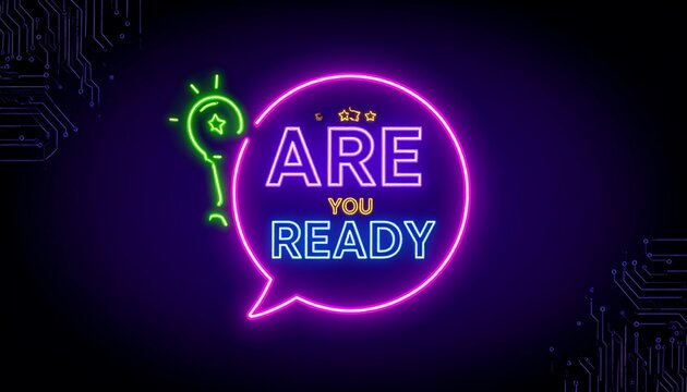 Neon speech bubble graphic with question