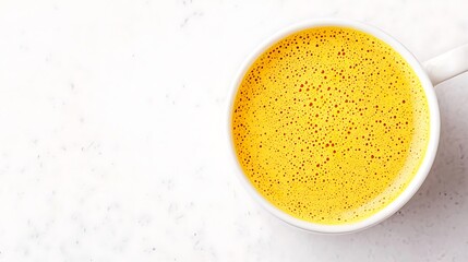 Warm golden turmeric latte in a white mug