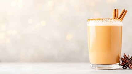 Creamy eggnog with cinnamon sticks and star anise