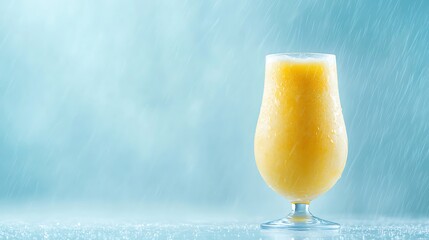 Tall glass of refreshing orange drink against a textured blue background