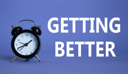 Getting better symbol. Beautiful purple background with alarm clock. Business and Getting better...