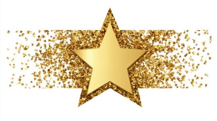 A vibrant gold star radiates in the center with a flurry of sparkling golden glitter surrounding it. This festive decoration enhances the joy of celebrations and recognition events.