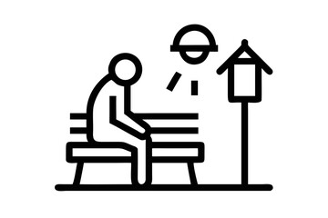 Fototapeta premium Simple line art icon of two people sitting on a park bench near a birdhouse vector illustration