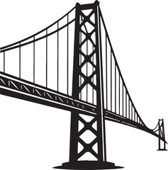 Fototapeta premium Striking silhouette of a suspension bridge tower and cables against a white background emphasizing architectural grandeur and engineering prowess