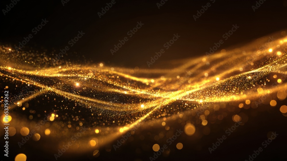 Poster glimmering golden waves flow smoothly across a dark backdrop, creating a captivating visual experien