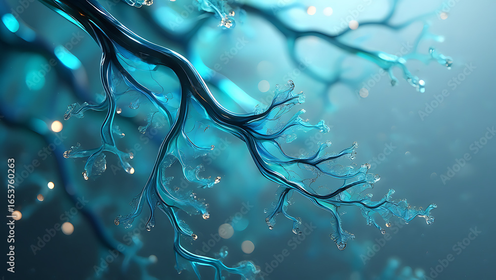 Aufkleber abstract macro photography of a bioluminescent neural network or branching organic structure with gl