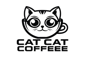 Cat Face Coffee Cup Icon in Art, Isolated on a White Background