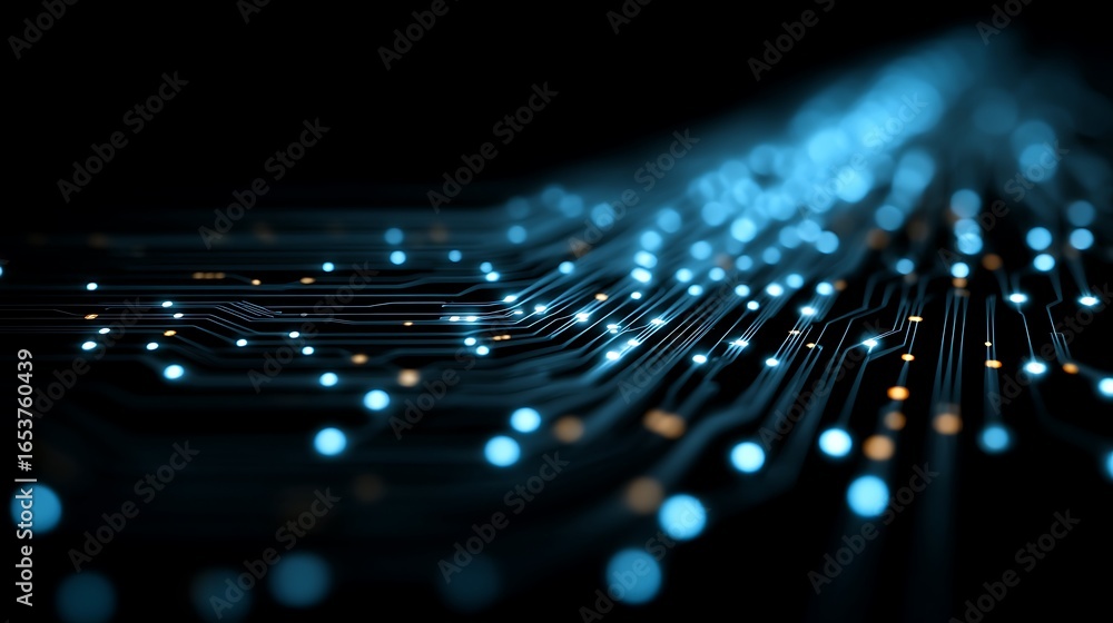Fototapete cyber monday futuristic background with glowing blue circuits and neon data lines, abstract digital 