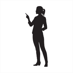 Black Silhouette of a Businesswoman Standing and Pointing – Vector Illustration