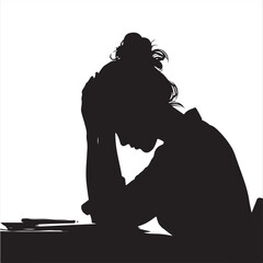Silhouette of a Woman Expressing Burnout – Vector Illustration