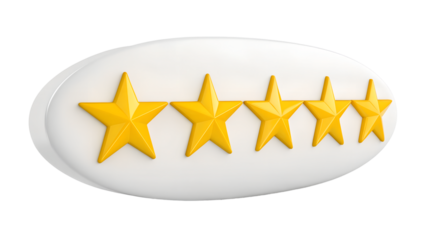 Five Star Rating Badge – 3D Gold Stars Review Symbol
