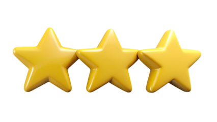 Three Star Rating Icon – 3D Yellow Stars Review Symbol
