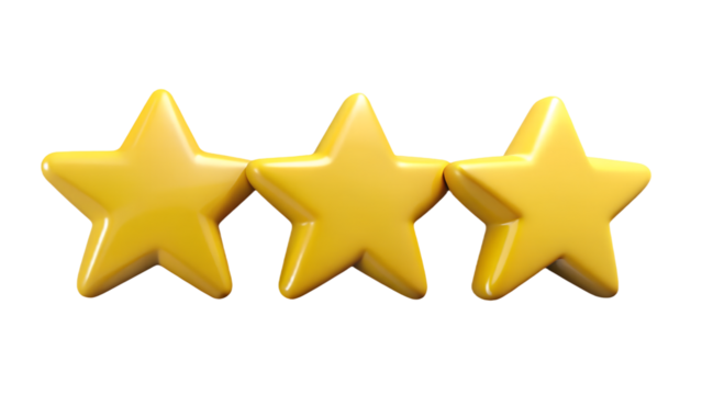Three Star Rating Icon – 3D Yellow Stars Review Symbol