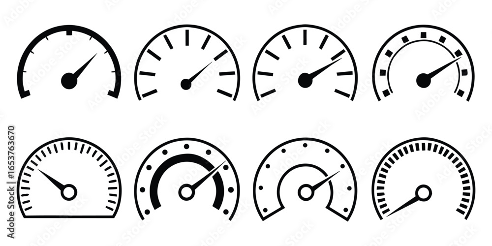 Aufkleber speedometer and gauge icon set vector. a collection of minimalist line art indicator graphic element