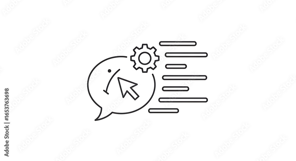 Aufkleber outline drawing of a speech bubble with a cursor inside and a gear next to horizontal lines