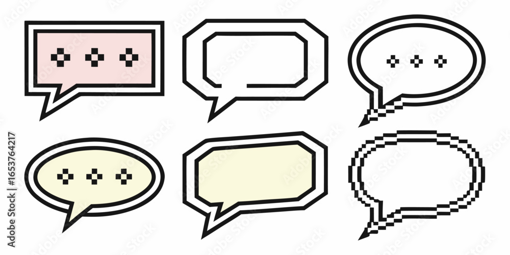 Aufkleber pixel art speech bubble icon set. a collection of 8-bit retro video game dialog box graphic elements