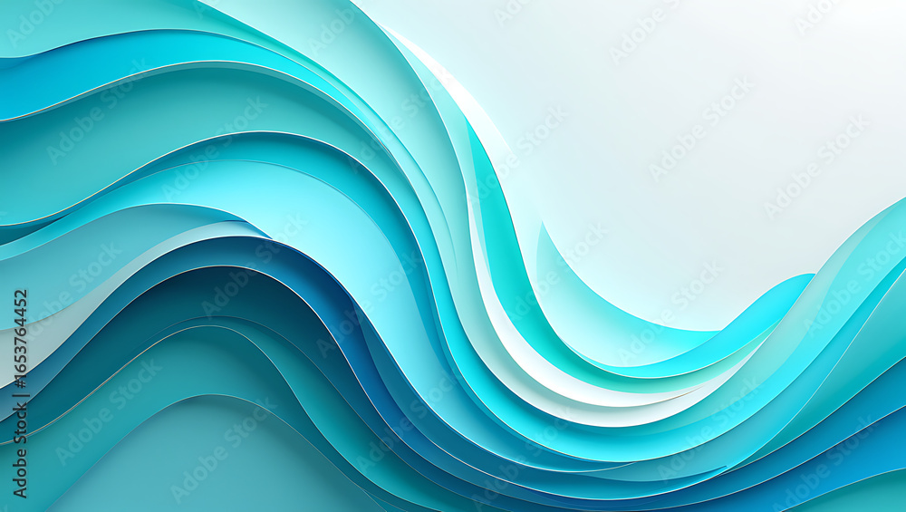 Poster abstract flowing waves of turquoise and blue with textured layers creating a dynamic and modern visu