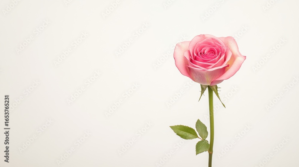Poster single red rose on plain background in serene studio setting