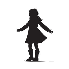 Silhouette of a Girl in Winter Jacket and Boots Standing with Open Arms – Vector Illustration