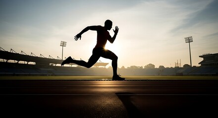 Powerful athlete sprinting with determination at stadium, striving for victory and peak performance