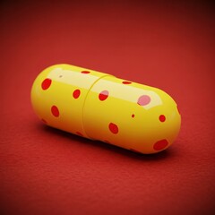 Yellow Capsule with Red Dots on Red Background High resolution image of a single large capsule