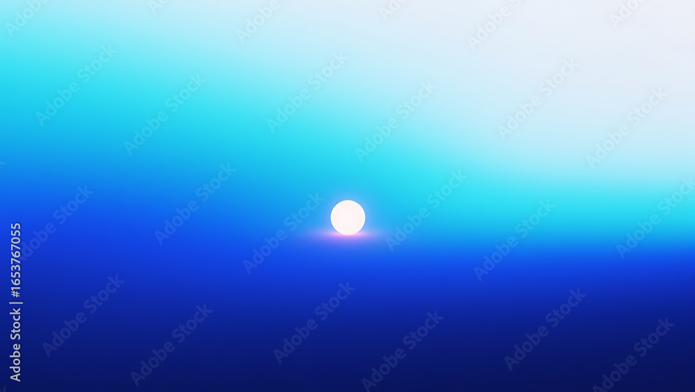 Poster a vibrant blue and turquoise gradient sky with a bright white sun or light source centered in the di