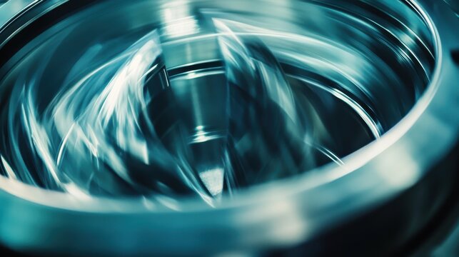 Close-up of metallic industrial machine spinning indoors