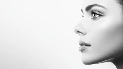 Fototapeta premium Serene young woman in profile view against plain background
