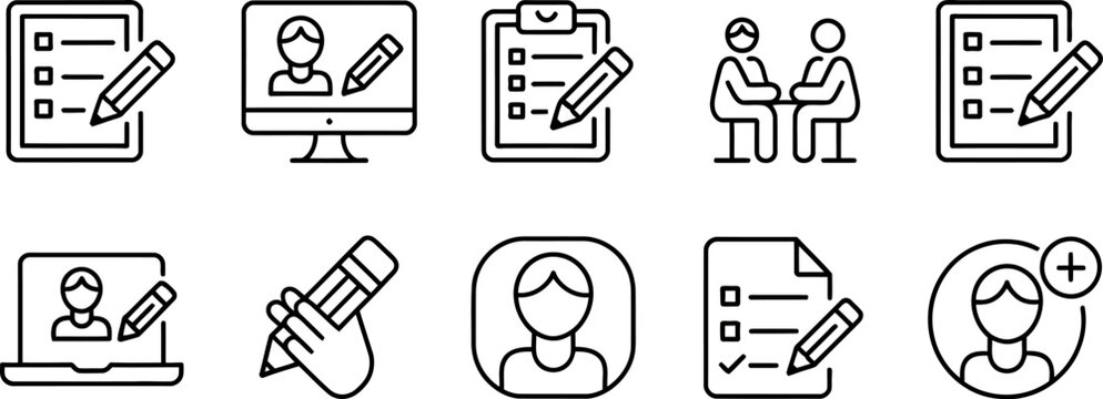 Set of outline icons representing human resources and recruitment process