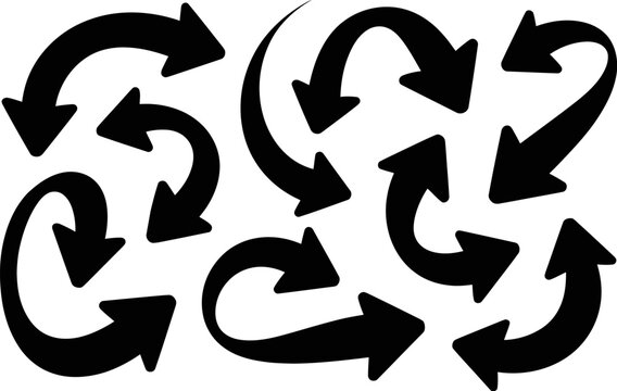 Collection of diverse hand drawn black arrows pointing in different directions