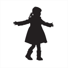 Black Silhouette of a Child in Winter Coat Standing Freely – Vector Illustration