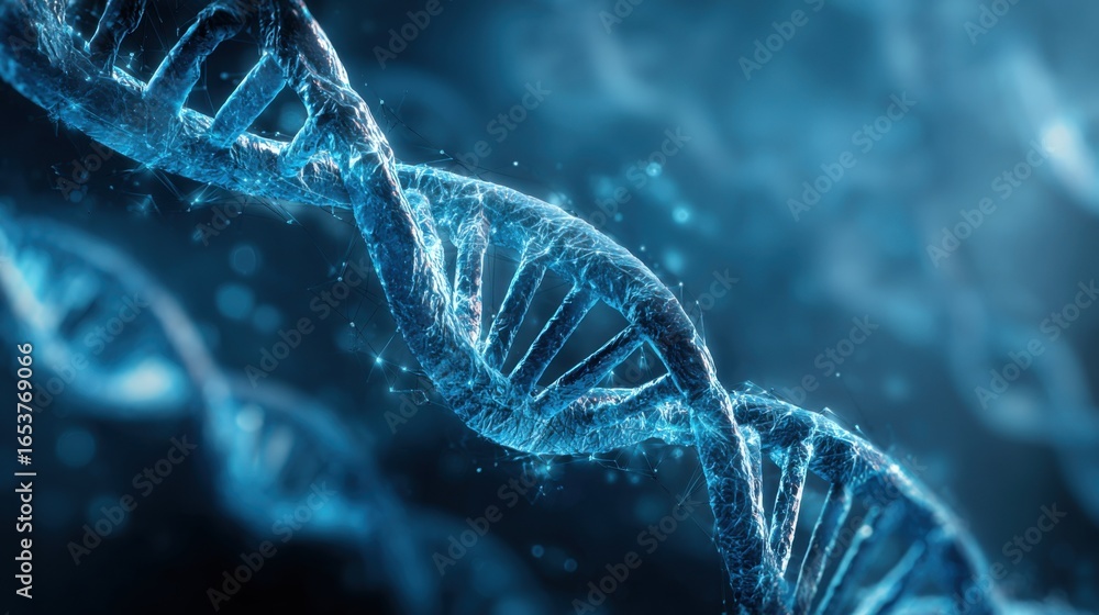 Poster a glowing double helix structure illustrates the complexity of dna, highlighting its role in genetic