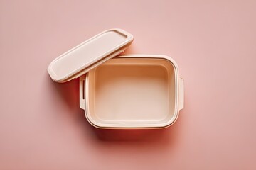 Empty light beige lunchbox, lid open
