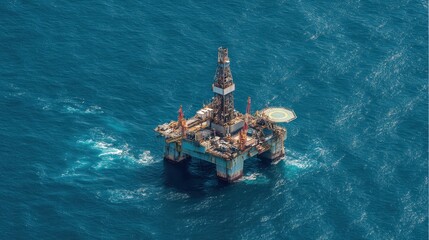 Oil Drilling Aerial. Offshore Drilling Rig on the Sea for Gas and Petroleum Extraction at Industrial Oil Platform