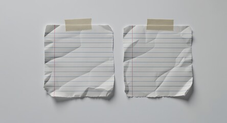 Crumpled Lined Paper Notes, Blank Template, Torn Edges, Mockup