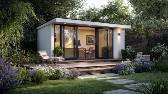 Office Shed. Luxury Backyard Garden Office with Electricity and Wifi in Modern Architecture