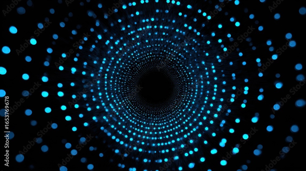 Poster bright blue dots swirl in a mesmerizing tunnel pattern, creating a captivating visual experience wit