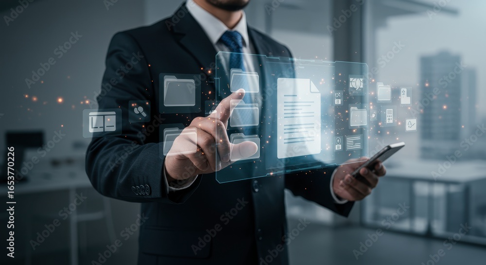 Poster x-default businessman using digital interface