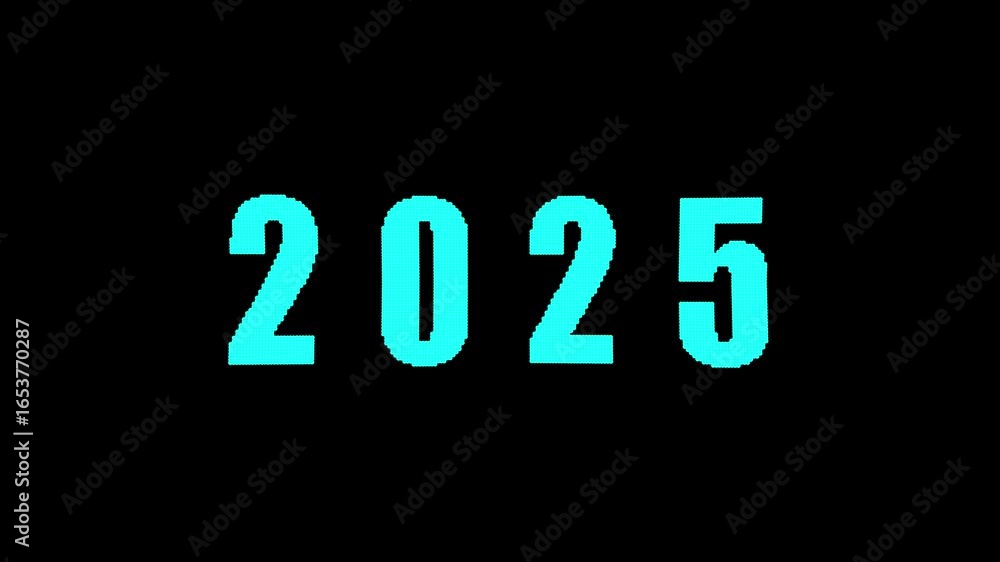 Poster digital countdown 2025 new year animation cyan pixel art with modern trendy broadcast promo. modern 